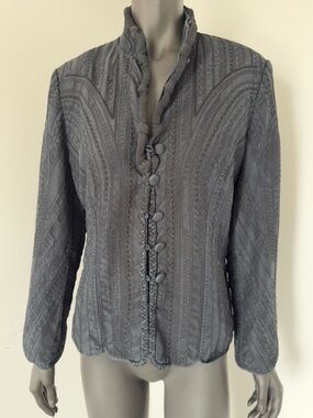 118. 100% Silk Bianca Nygard Gray Black  Textured Button-Front Jacket
